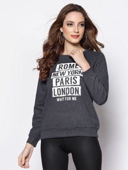 Sera - Grey Typography Printed Sweatshirt