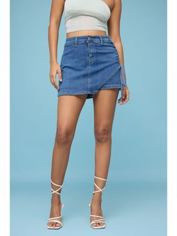FREAKINS - Indigo Blue Ruched Denim Skort