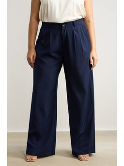 FREAKINS - Curve Women's Pleated Navy Blue Korean Pant