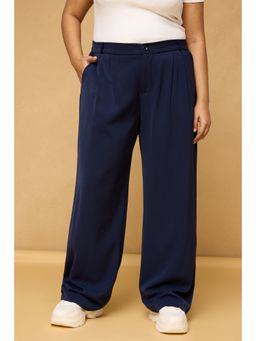 FREAKINS - Curve Women's Pleated Navy Blue Korean Pant