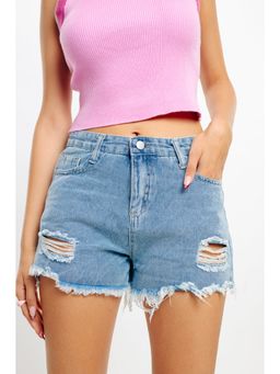 FREAKINS - Blue Distressed Denim Shorts