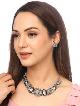 Yellow Chimes - Silver-Plated Crystal-Studded Jewellery Set