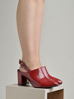 Shoetopia - Croco Print Stylish Pointed Toe Cherry Pumps Heels Maroon