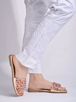 Shoetopia - Embellished Rhinestone Rose Gold Flats