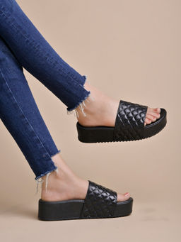 Shoetopia - Quilted Black Wedge Heels