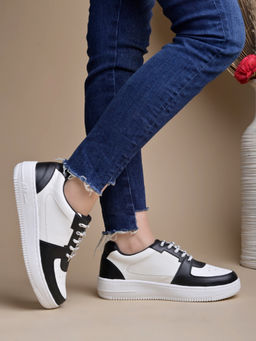 Shoetopia - Black Lace-Ups Casual Sneakers Black & White