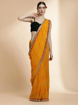 Jaipur Kurti - Yellow Festive Leheriya Pure Georgette Saree with Unstitched Blouse