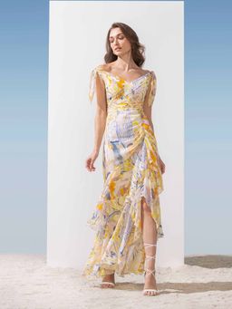 MANDIRA WIRK - Off Shoulder Layered Dress with Tie-Ups