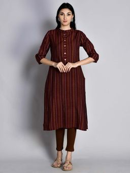 Shree - Women Modal Chanderi Maroon Printed Kurta