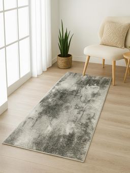 OBSESSIONS - Grey Abstract Polyester Bedside Runner Ideal for Bedroom
