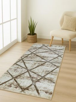 OBSESSIONS - Beige Abstract Polyester Bedside Runner Ideal for Bedroom
