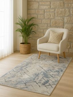 OBSESSIONS - Grey Abstract Polyester Bedside Runner Ideal for Bedroom