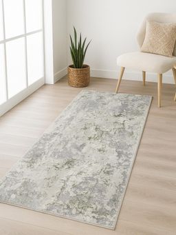 OBSESSIONS - Grey Abstract Polyester Bedside Runner Ideal for Bedroom