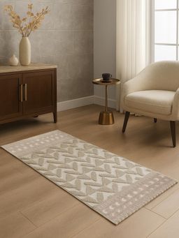 OBSESSIONS - Beige Neo Classical Polyester Bedside Runner Ideal for Bedroom (2.5x5 Feet)