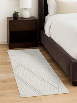 OBSESSIONS - Grey Abstract Polyester Bedside Runner Ideal for Bedroom (2.5x5 Feet)