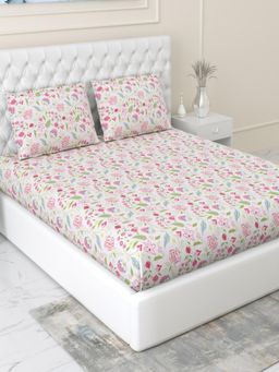 Haus & Kinder - 100% Cotton Fitted King Bedsheet Jaipur Bloom with 2 Pillow Cover