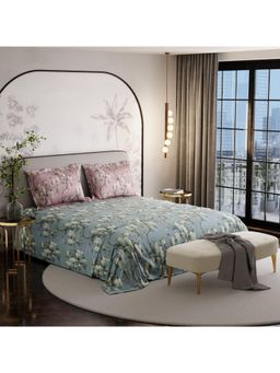 Stoa Paris - French Bloom 100% Cotton Wild Magnolia Super King Bed Sheet with 2 Pillow Cover