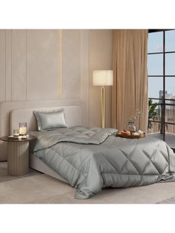 Stoa Paris - Date Night Harbour Mist Grey Bed In A Bag Single Bedsheet, Comforter with 1 Pillow Cover