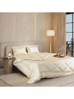Stoa Paris - Satin Comforter with Double Bedsheet & Pillow Covers, Complete Bedding Set Charming Ivory