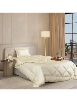 Stoa Paris - Satin Comforter with Single Bedsheet & Pillow Covers, Complete Bedding Set Charming Ivory