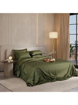 Stoa Paris - Super Super King Size Bedsheet with 4 Pillow Covers, Date Night - Olive Oasis