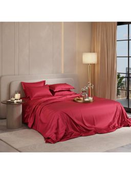 Stoa Paris - Super Super King Size Bedsheet with 4 Pillow Covers, Date Night Collection - Flirty Red