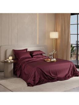 Stoa Paris - Super Super King Size Bedsheet with 4 Pillow Covers, Date Night - Velvet Wine