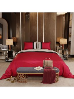 Stoa Paris - Satin Comforter Set for King Size Bed, Vogue - Red with 2 Pillow Cover