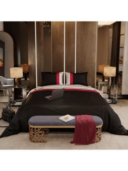 Stoa Paris - Satin Comforter Set for King Size Bed, Vogue - Black-Red-White with 2 Pillow Cover