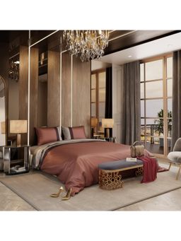 Stoa Paris - Satin Comforter Set for King Size Bed, Vogue - Copper with 2 Pillow Cover