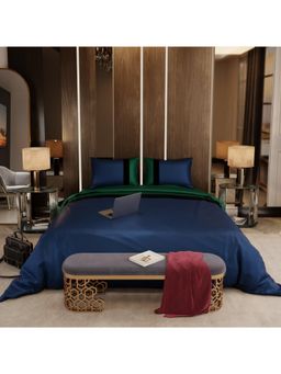 Stoa Paris - Satin Comforter Set for King Size Bed, Vogue - Navy Eiffel Edge with 2 Pillow Cover