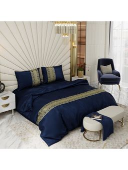 Stoa Paris - Comforter Set for Double Size Bed, Versailles - Navy Blue with 2 Pillow Cover
