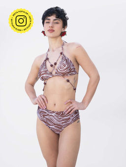 Essgee - Brown Printed Bawa Beaded Bikini Top and Bottom (Set of 2)