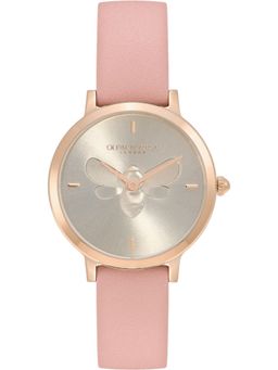 Olivia Burton - Ultra Slim Bee Analog Silver Round Dial Women Watch - 24000018 (M)