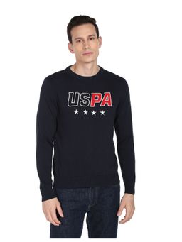 U.S. POLO ASSN. - Men Navy Crew Neck Appliqued Sweater