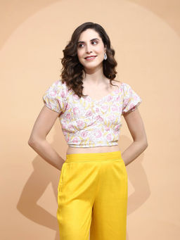 Global Republic - Floral Print Blouson Crop Top for Women