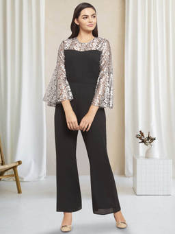 Martini - Silver Lace Bell Sleeve Jumpsuit