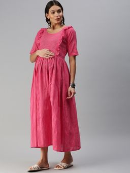 Swishchick - Fit and Flare Maternity Dress With Concealed Feeding Zip - Pink