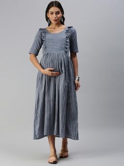 Swishchick - Fit and Flare Maternity Dress With Concealed Feeding Zip - Grey