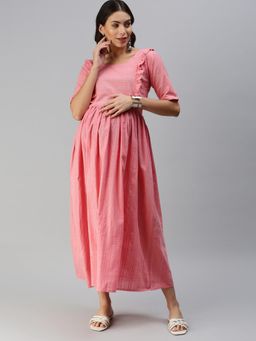 Swishchick - Fit and Flare Maternity Dress With Concealed Feeding Zip - Pink