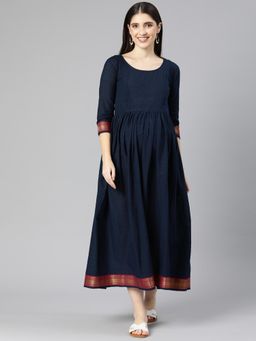 Swishchick - Fit and Flare Maternity Dress With Concealed Feeding Zip - Navy Blue