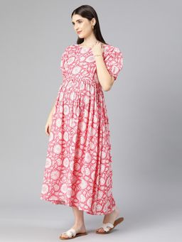 Swishchick - Fit and Flare Maternity Dress With Concealed Feeding Zip - Pink