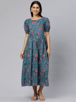 Swishchick - Fit and Flare Maternity Dress With Concealed Feeding Zip - Blue