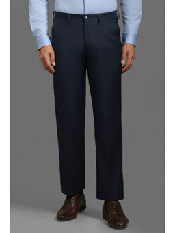 Louis Philippe - Men Navy Blue Regular Fit Solid Flat Front Formal Trouser