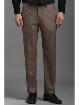 Louis Philippe - Men Brown Slim Fit Solid Flat Front Formal Trouser