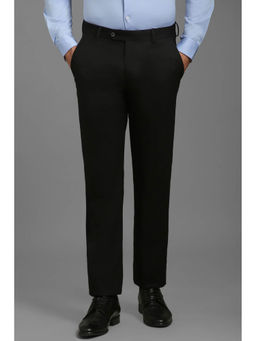 Louis Philippe - Men Black Slim Fit Textured Flat Front Formal Trouser