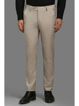 Louis Philippe - Men Beige Slim Tapered Fit Textured Flat Front Formal Trouser
