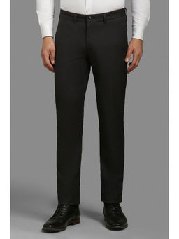Louis Philippe - Men Black Slim Tapered Fit Textured Flat Front Formal Trouser