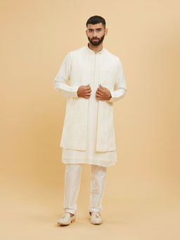 Twamev - Elegant Cream Kurta With Jacket & Pant For Men