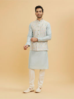 Twamev - Ash Grey Leaf Design Kurta With Jacket & Churidar With Sequin Work